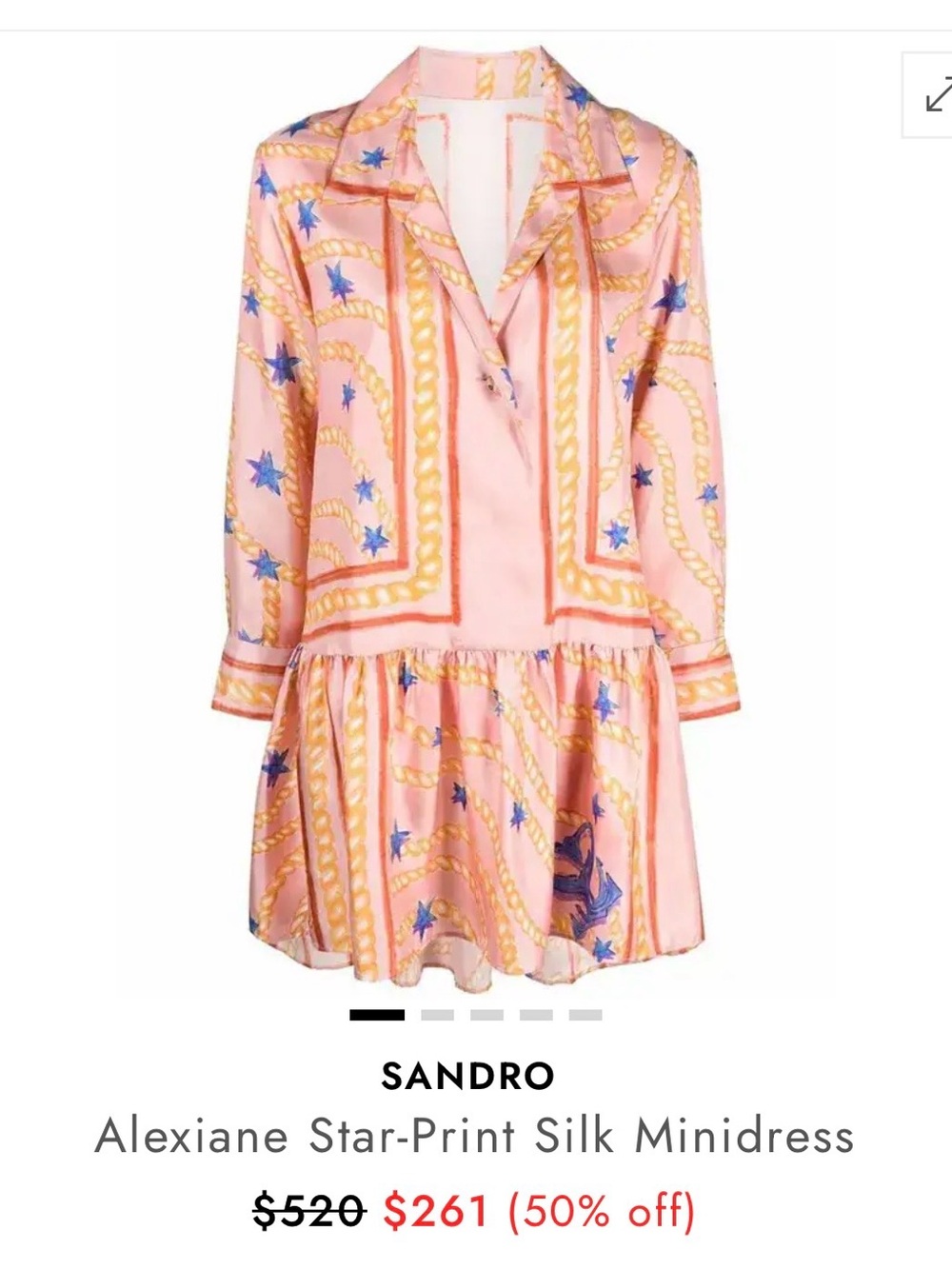 Sandro Alexiane Pink Star & Gold-Chain Print Silk Minidress